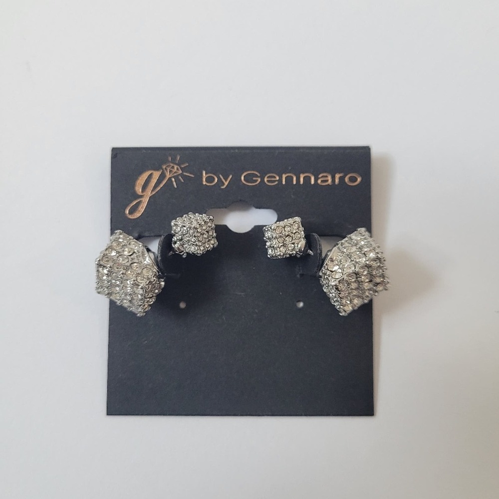 G By Gennaro Geometric Rhinestone Cube Barbell Earrings NWT